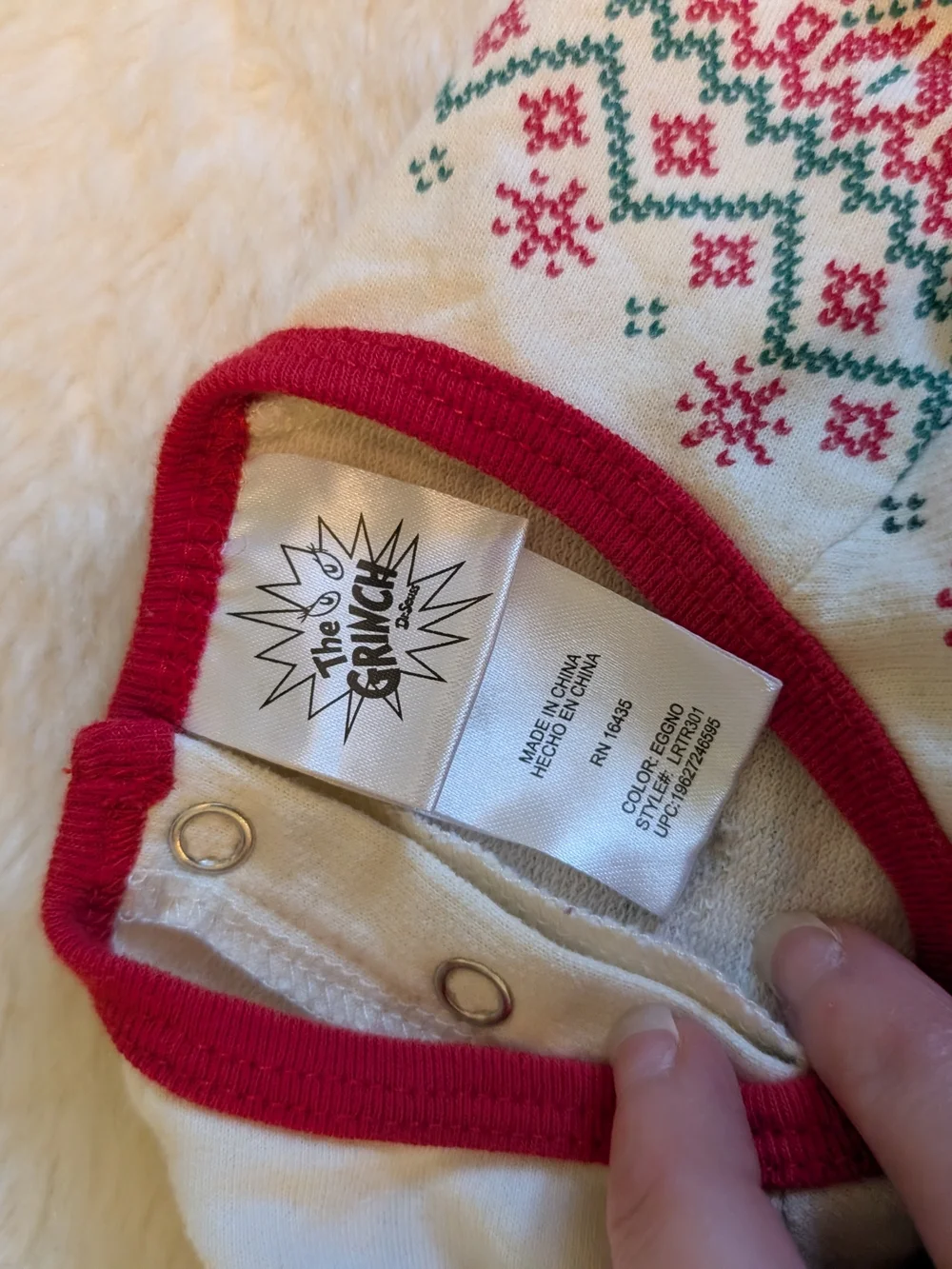 The Grinch One-Piece Onesie Red & Green Grinch Holiday Print Flawed